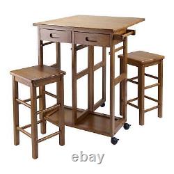 Winsome Wood Suzanne 3-PC Kitchen Island Set, 2 Tuck-away stools, Teak Finish