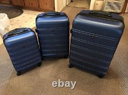 3 Pc. Carry On Spinner Roues Voyage Locking Ensemble De Bagages Gris Small-med-large