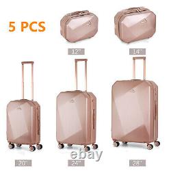 5 PCS Bagages Liquidation Coque rigide PC + ABS Valise à roulettes avec trousse de maquillage