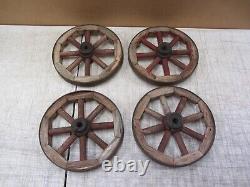 Ensemble de 4 anciennes roues en bois à rayons de charrette à chèvre