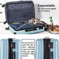 'Ensemble de bagages 3 pièces en ABS léger avec roues pivotantes extensibles et serrure TSA'