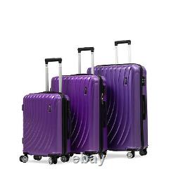 Ensemble de bagages 3 pièces en violet, valise rigide extensible à roulettes ABS TSA