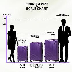 Ensemble de bagages 3 pièces en violet, valise rigide extensible à roulettes ABS TSA