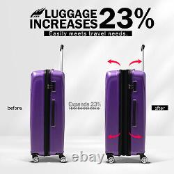 Ensemble de bagages 3 pièces en violet, valise rigide extensible à roulettes ABS TSA