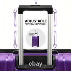 Ensemble de bagages 3 pièces en violet, valise rigide extensible à roulettes ABS TSA