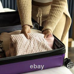 Ensemble de bagages 3 pièces en violet, valise rigide extensible à roulettes ABS TSA