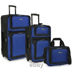 Ensemble de bagages pour voyageurs (3 pièces) avec roulettes, bleu, grande et petite valise + sac fourre-tout