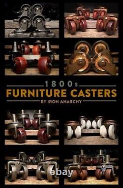 Ensemble de roulettes pour meubles anciens, petites roulettes en bois de table en fonte de style victorien.