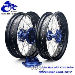 Pour Suzuki DRZ400SM 00-22 Supermoto 17 Jeu de roues à rayons CNC avec moyeu bleu et ensemble de coussin d'entraînement.