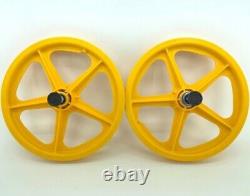 Roues Skyway BMX 16 Tuff Wheels JAUNE rétro NEUVES avec roulements scellés et axes 3/8