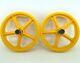 Roues Skyway Bmx 16 Tuff Wheels Jaune Rétro Neuves Avec Roulements Scellés Et Axes 3/8